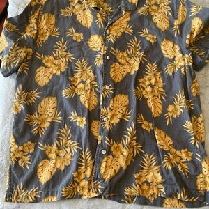 Mutual Weave Tropical Leaf Print Button-Up Shirt Grey size XL